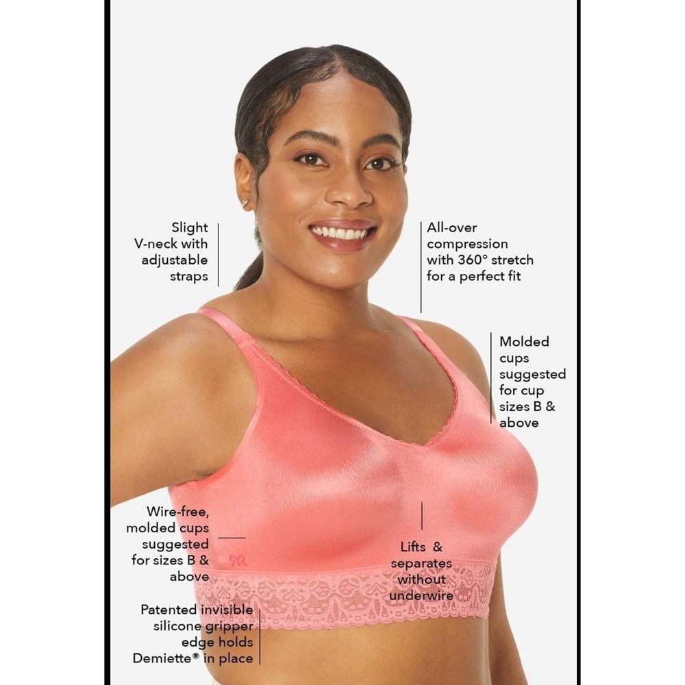 Ruby Ribbon Lace Demiette Womens 34 Pink Punch Lace Wireless Gripper Edge #3033